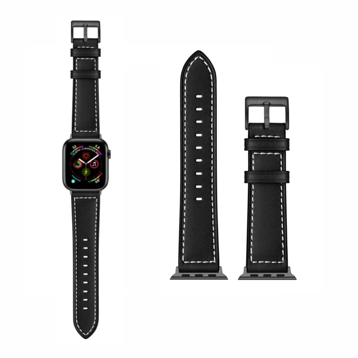 Black BB Classic Leather Apple Watch Band - BugBands