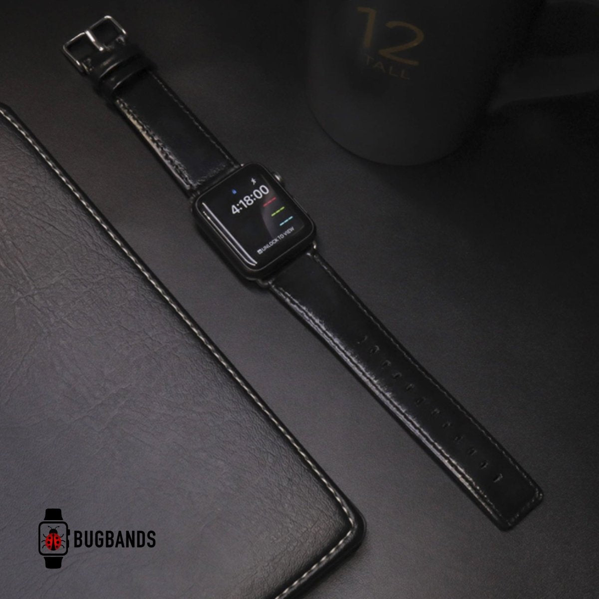 Black BB Elite Leather Apple Watch Band - BugBands