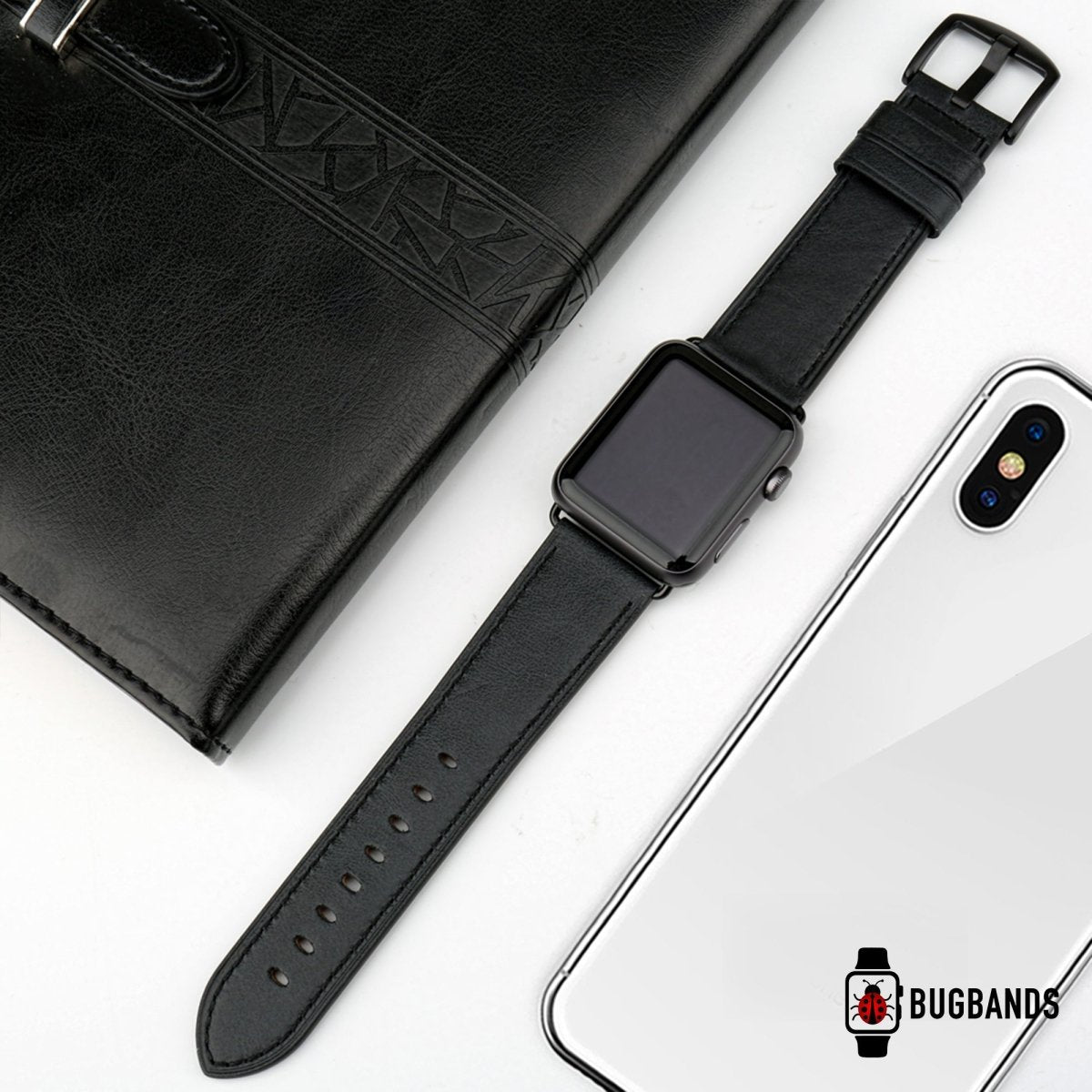 Black BB Full Grain Leather Band Apple Watch Band - BugBands