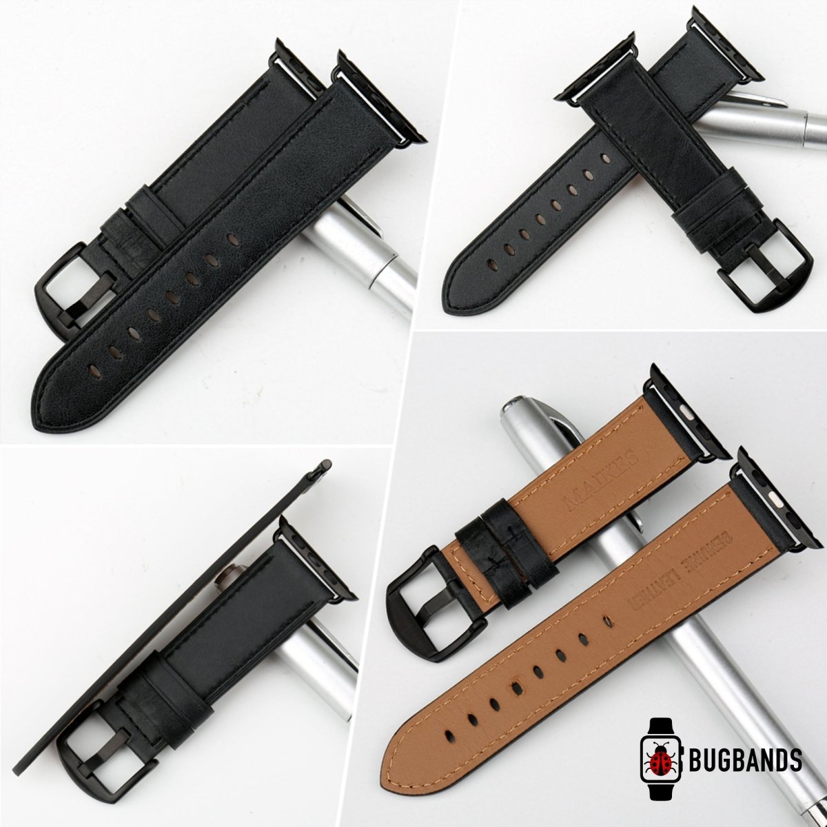 Black BB Full Grain Leather Band Apple Watch Band - BugBands