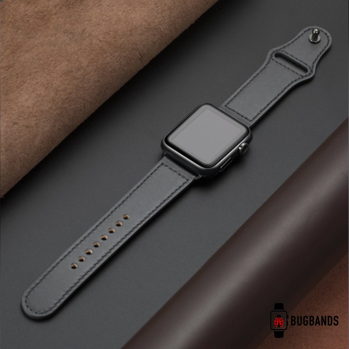 Black BB Swift Leather Apple Watch Band - BugBands