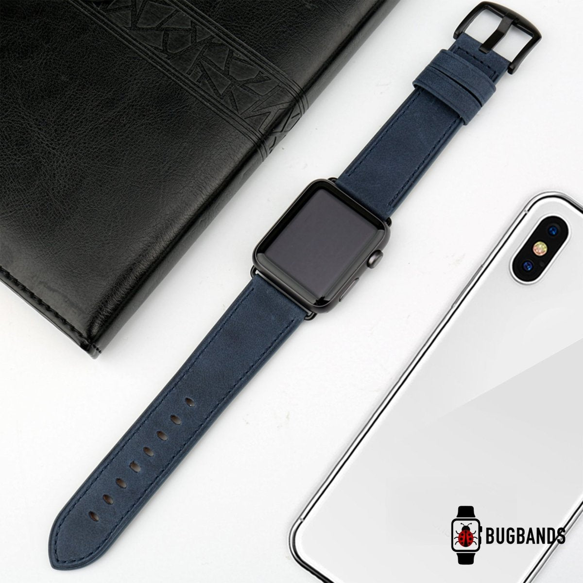 Blue BB Full Grain Leather Band Apple Watch Band - BugBands