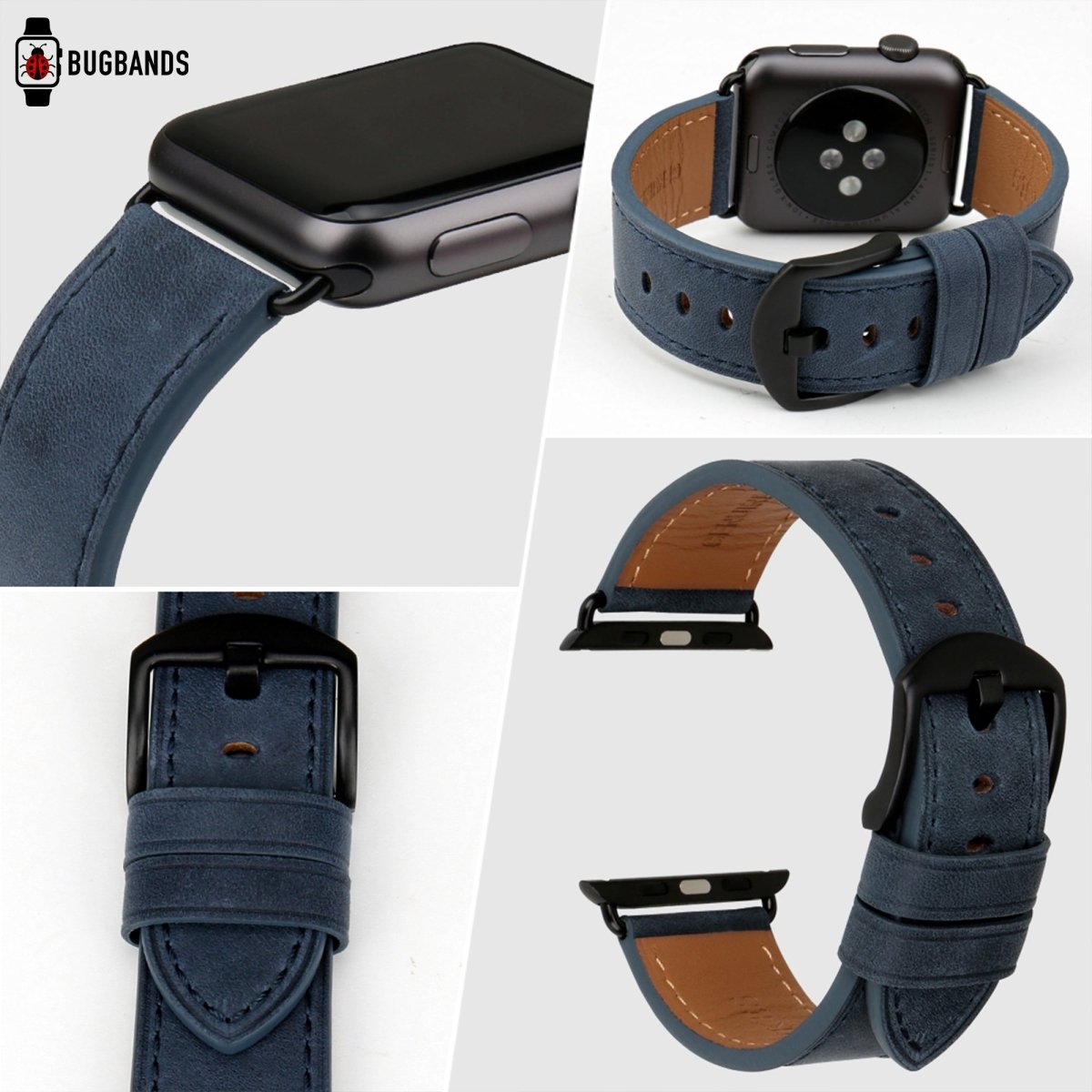 Blue BB Full Grain Leather Band Apple Watch Band - BugBands