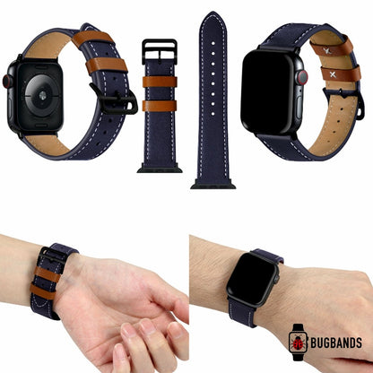 Blue & Brown BB Cocktail Leather Apple Watch Band - BugBands