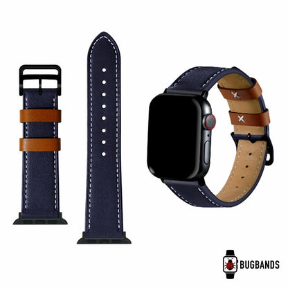 Blue & Brown BB Cocktail Leather Apple Watch Band - BugBands