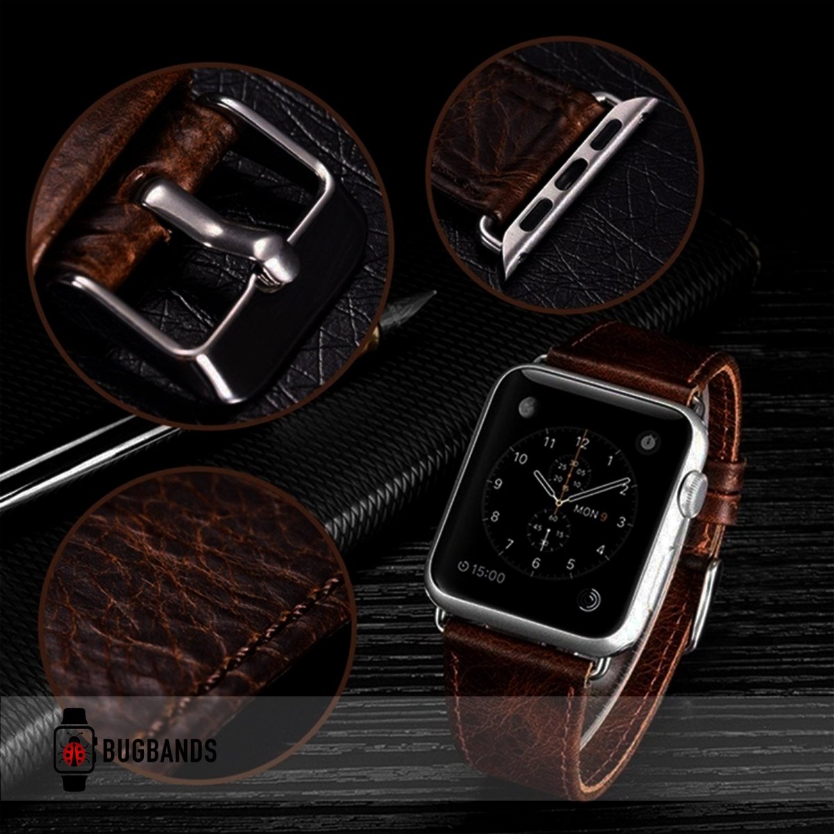 Brown BB Elite Leather Apple Watch Band - BugBands