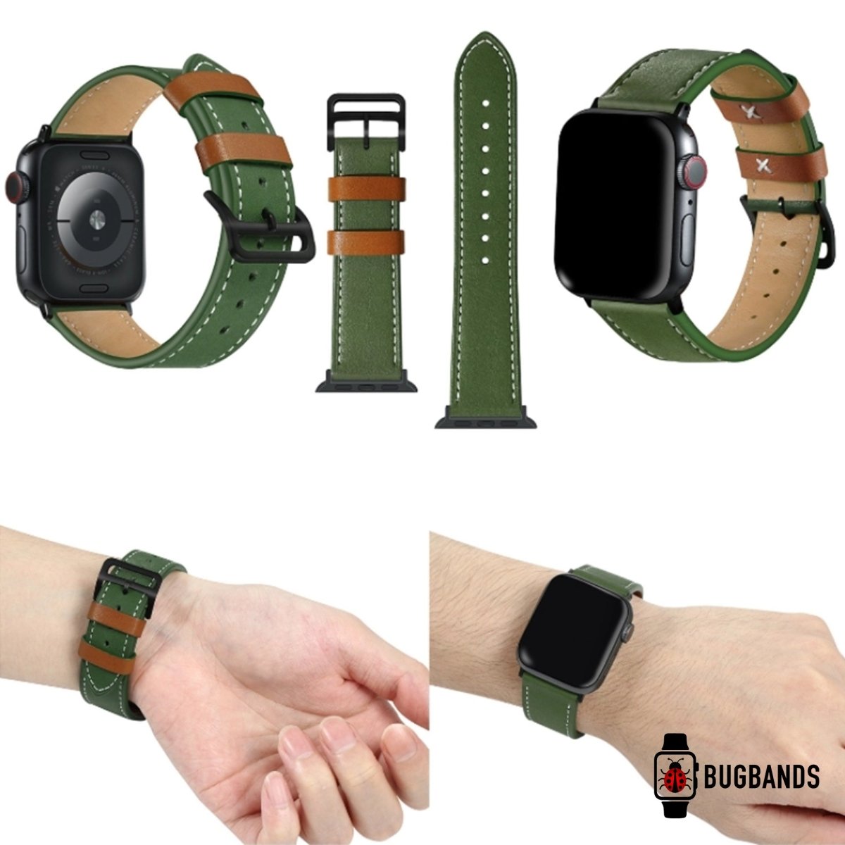 Green & Brown BB Cocktail Leather Apple Watch Band - BugBands