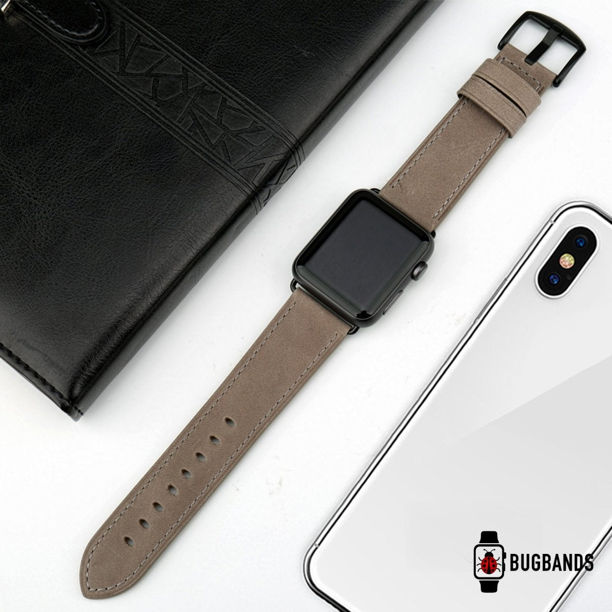 Grey BB Full Grain Leather Apple Watch Band - BugBands