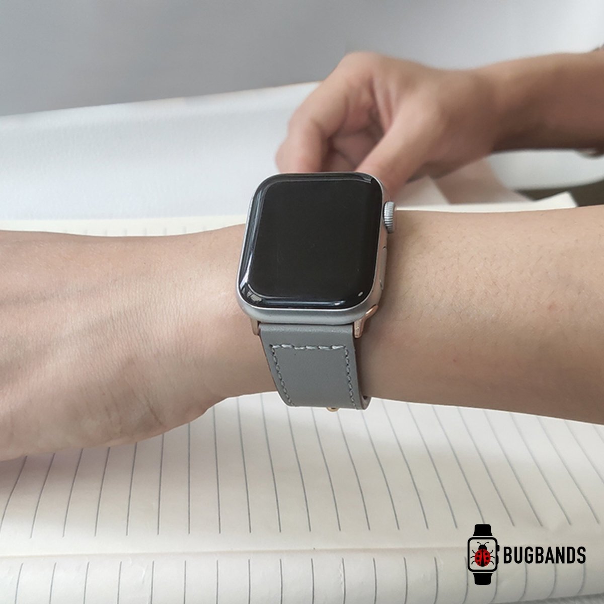 Grey BB Swift Leather Apple Watch Band - BugBands