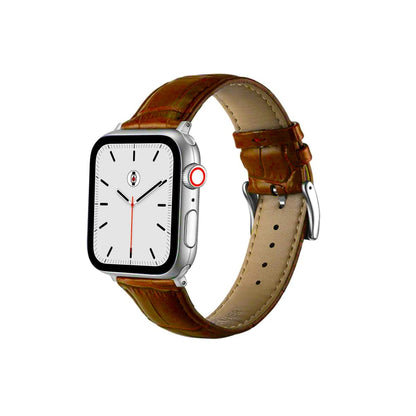 Saddle Brown BB Crocodile Grain Leather Apple Watch Band - BugBands